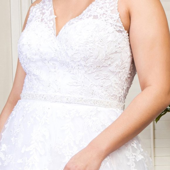 V-Neck Embroidered Mesh Wedding Gown GSGL1949